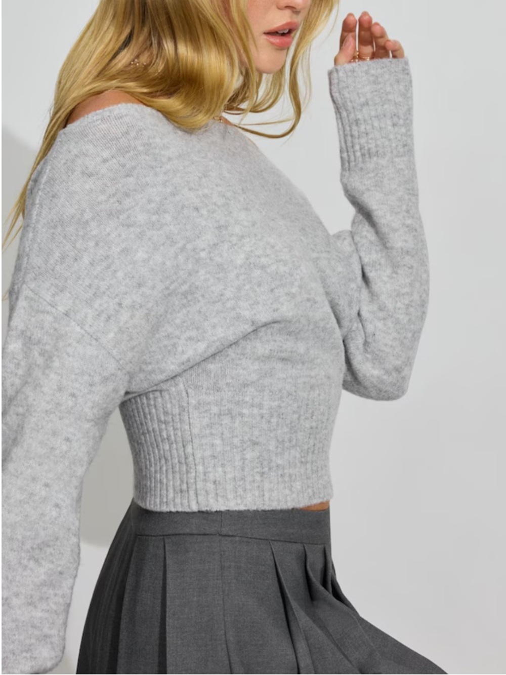 Garage Spongy Off The Shoulder Sweater in Gray Mix Medium $50 - Picture 3 of 7